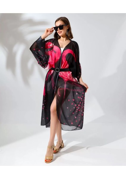 Kadın Rahat Kesim Şifon Kimono - Siyah