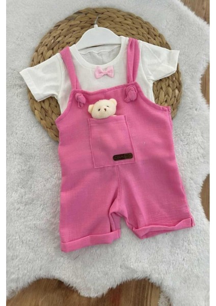Kız Bebek Ayıcık Aksesuarlı Bayramlık Salopet ve Iç Badili 2li Bebek Takımı Aylık Yazlık modelleri