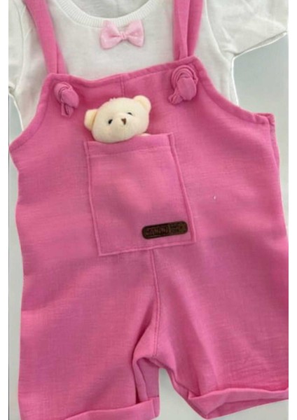 Kız Bebek Ayıcık Aksesuarlı Bayramlık Salopet ve Iç Badili 2li Bebek Takımı Aylık Yazlık fırsatları