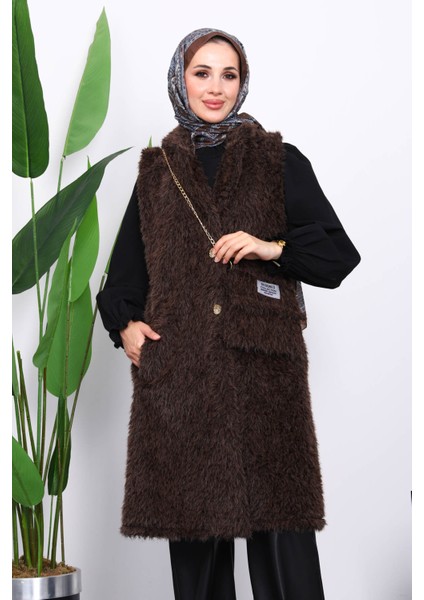 Kahverengi Çanta Hadiyeli Angora Pelüş Kürk Yelek fiyatları