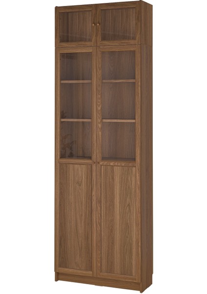 Cam kapaklı kitaplık, kahverengi ceviz görünüm, 80x30x237 cm