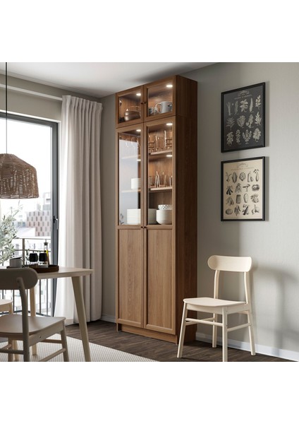 Cam kapaklı kitaplık, kahverengi ceviz görünüm, 80x30x237 cm fiyatları