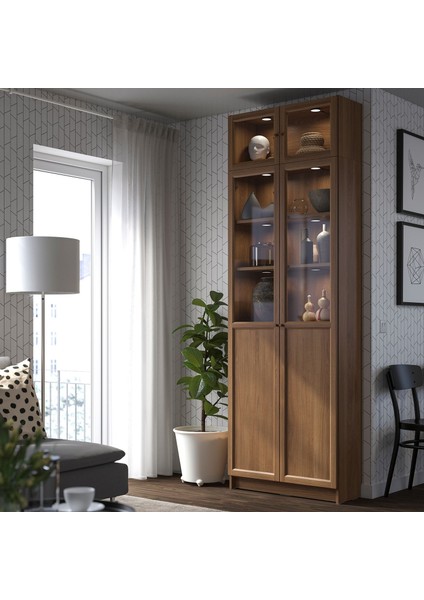 Cam kapaklı kitaplık, kahverengi ceviz görünüm, 80x30x237 cm modelleri