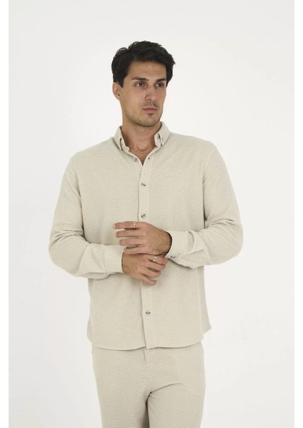 Düğmeli Tam Kalıp Uzun Kol Jakar Gömlek - Gri fiyatları