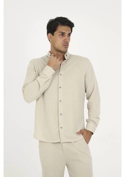 Düğmeli Tam Kalıp Uzun Kol Jakar Gömlek - Gri modelleri