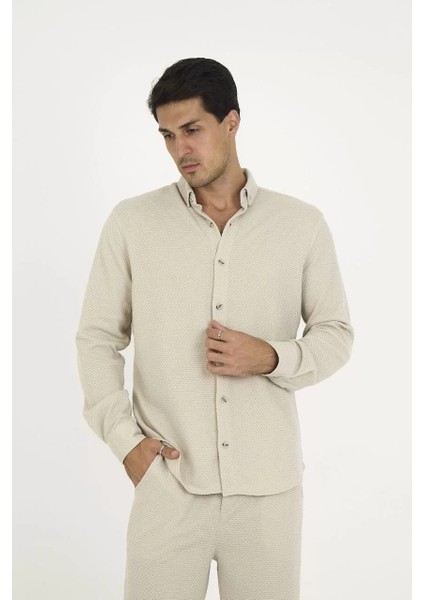 Düğmeli Tam Kalıp Uzun Kol Jakar Gömlek - Gri fırsatları