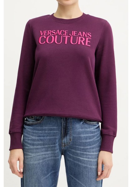Kadın Regular Fit Nakışlı Yazı Logolu Bisiklet Yaka Sweatshirt - Mor