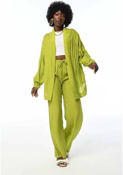 Kadın Rahat Kalıp Bol Paça Beli Lastikli Düz Renk Pantolon fiyatları