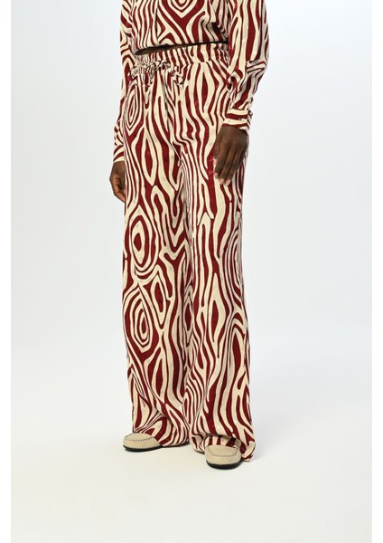 Kadın Beli Lastikli Bol Paça Desenli Pantolon