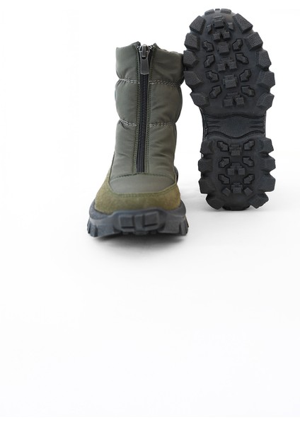 Unisex Çocuk Fermuarlı Kapitone Kalın Tabanlı Kar Botu - Haki indirimleri