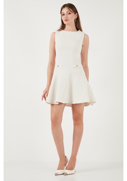 Pamuklu Regular Fit Bisiklet Yaka Düğme Detaylı A Kesim Mini Elbise Bayan Elbise 6525687