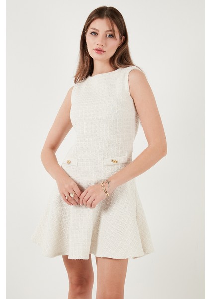 Pamuklu Regular Fit Bisiklet Yaka Düğme Detaylı A Kesim Mini Elbise Bayan Elbise 6525687