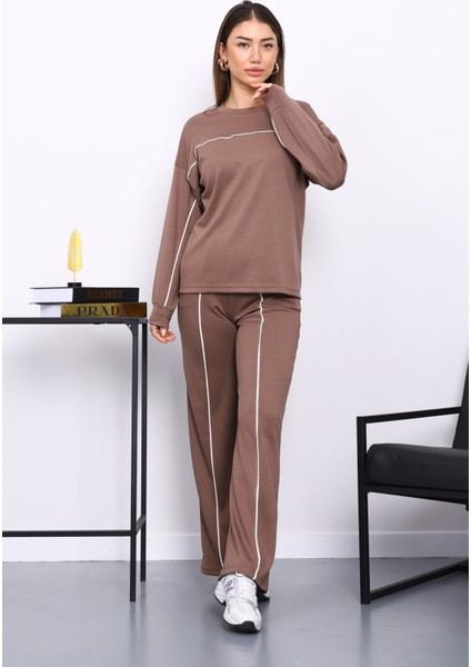 Kahverengi Biye Detaylı Sweat Pantolonlu Takım fiyatları