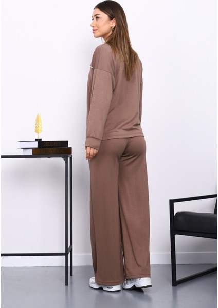 Kahverengi Biye Detaylı Sweat Pantolonlu Takım fırsatları