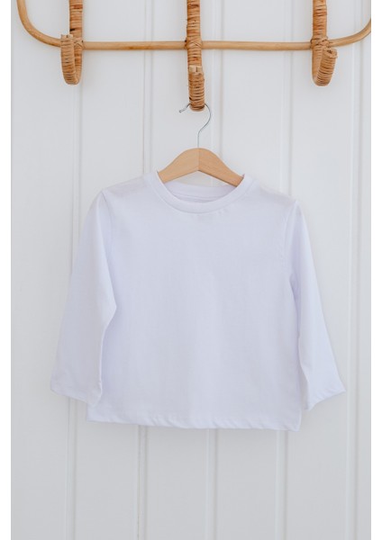 Uzun Kollu ve Pamuklu Beyaz Tişört Kız Çocuk fırsatları