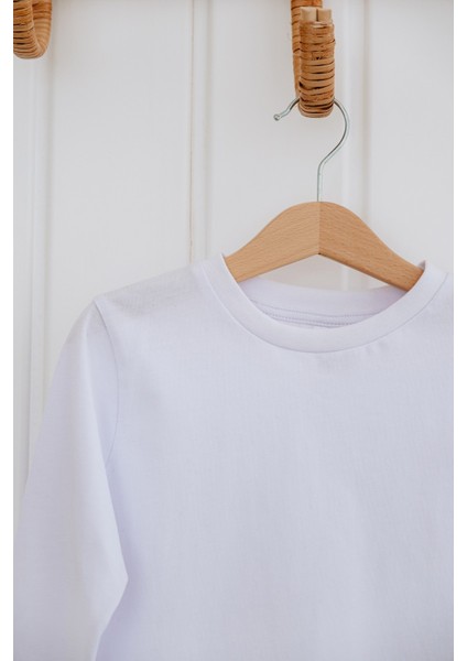 Uzun Kollu ve Pamuklu Beyaz Tişört Kız Çocuk indirimleri