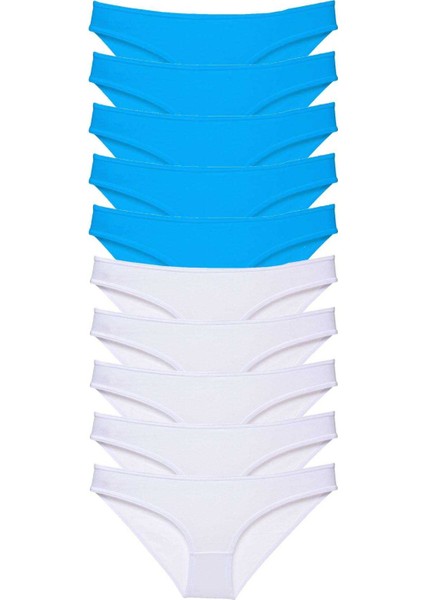 10 Adet Süper Eko Set Likralı Kadın Slip Beyaz Mavi