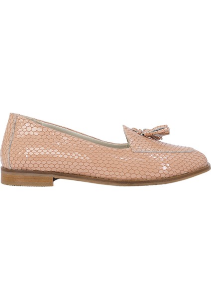2610761R Hakiki Baskılı Rugan Deri Kadın Babet Ayakkabı
