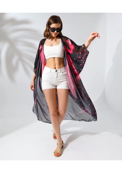 Kadın Rahat Kesim Şifon Kimono - Siyah fırsatları