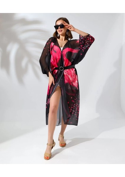Kadın Rahat Kesim Şifon Kimono - Siyah indirimleri