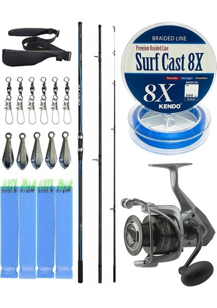 Yekoutdoor Profesyonel Olta Seti Shimano Kamış Alivio Surf T 450 Bx-G 4,50M 225G 3pc&okuma Tomcat TMC-8000 6+1bb Olta Makinesi
