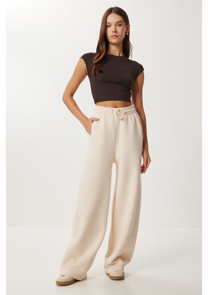 Nervürlü Şardonlu Örme Eşofman Altı LUB0289 Krem fiyatları