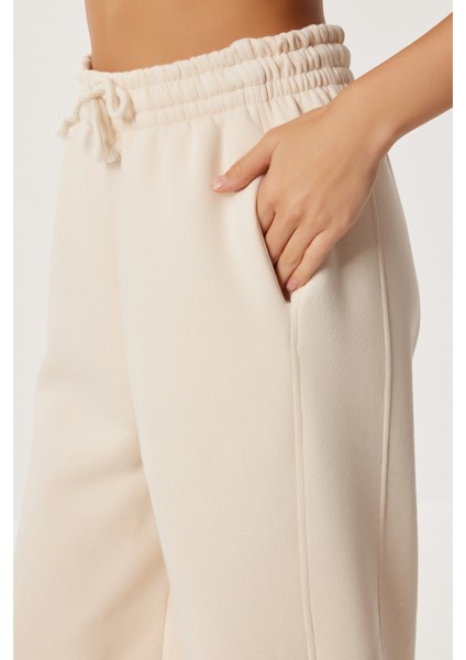 Nervürlü Şardonlu Örme Eşofman Altı LUB0289 Krem modelleri