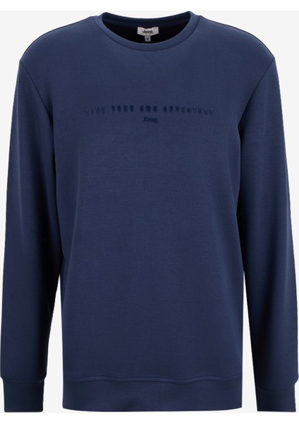 Bisiklet Yaka Baskılı Lacivert Erkek Sweatshırt J5WM-SWT7276