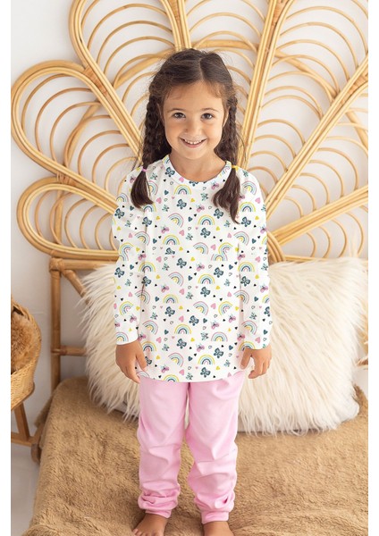 %100 Pamuk Kelebekli Bebek Çocuk Pijama Takımı
