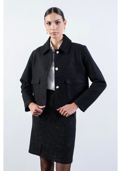 Shirley Klasik Yaka Büyük Cepli Ceket Siyah modelleri