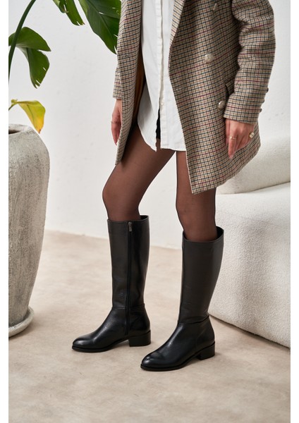Anastasia Siyah Renkli Hakiki Deri Fermuarlı Kadın Çizme fırsatları