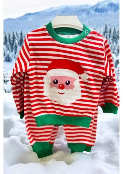 Yeni Yıl Bebek Takımı Noel Baba Desenli 2li Alt Üst Unısex Aylık Yılbaşı 3-6-9-12AY indirimleri
