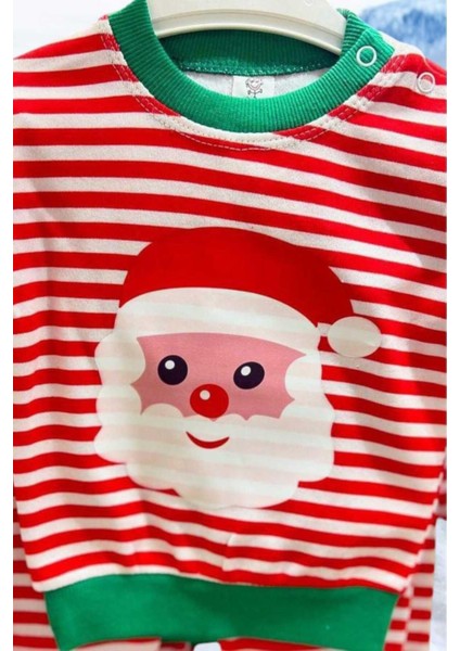 Yeni Yıl Bebek Takımı Noel Baba Desenli 2li Alt Üst Unısex Aylık Yılbaşı 3-6-9-12AY