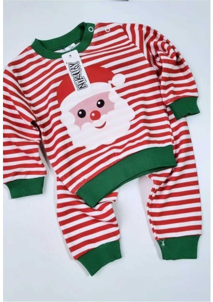 Yeni Yıl Bebek Takımı Noel Baba Desenli 2li Alt Üst Unısex Aylık Yılbaşı 3-6-9-12AY