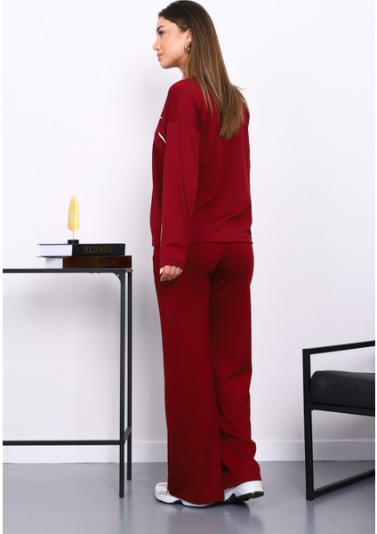 Bordo Biye Detaylı Sweat Pantolonlu Takım fırsatları