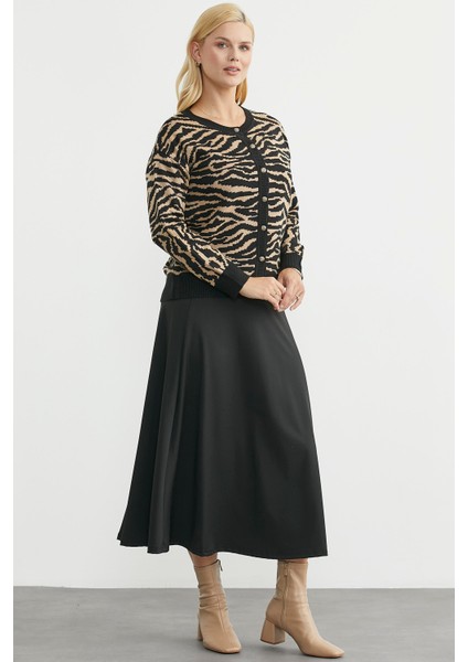 Desenli Sıfır Yaka Yünlü Triko Hırka - Siyah indirimleri