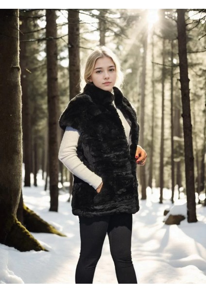 Kadın Kolsuz Hakiki Kürk - Siyah fırsatları