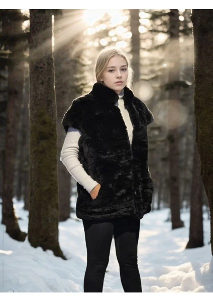 Kadın Kolsuz Hakiki Kürk - Siyah indirimleri