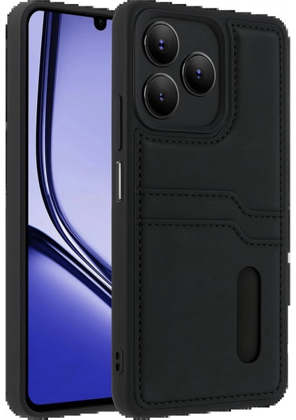 Realme Note 50 4G Kılıf Sara Kartvizitli Deri Kılıf - Siyah