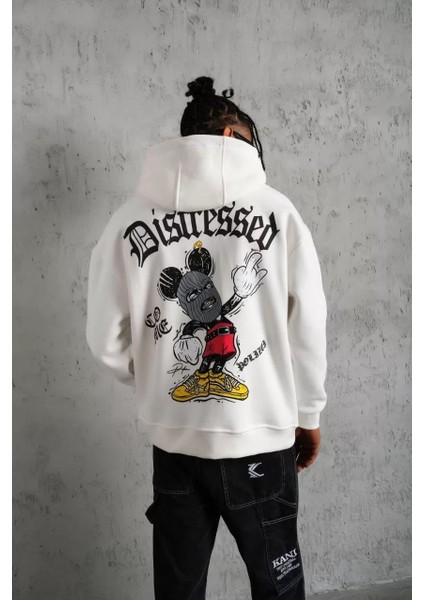 Erkek Üç Iplik Baskılı Kapüşonlu Sweat - Beyaz fiyatları