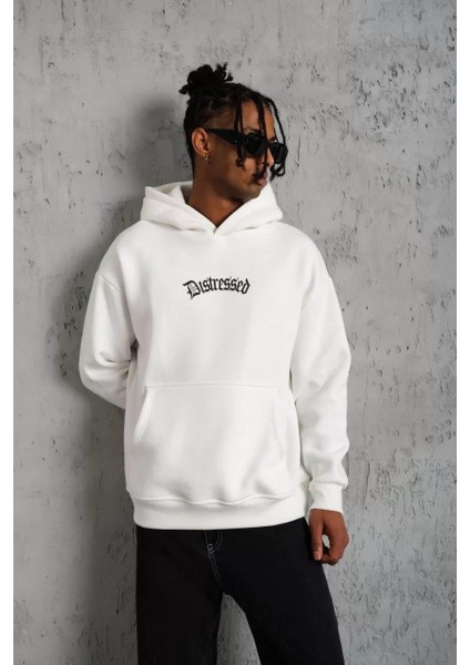 Erkek Üç Iplik Baskılı Kapüşonlu Sweat - Beyaz modelleri