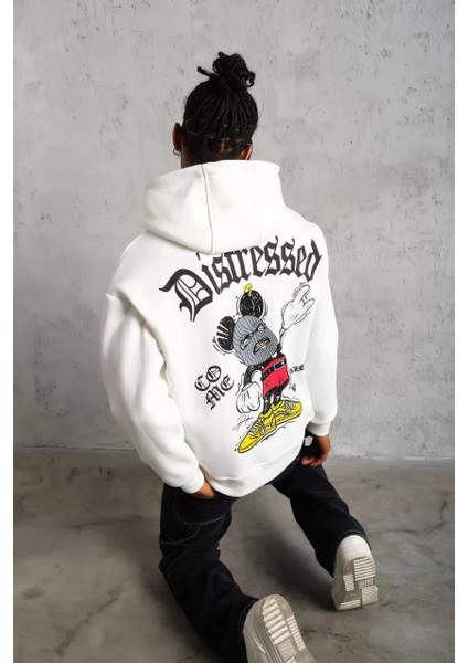 Erkek Üç Iplik Baskılı Kapüşonlu Sweat - Beyaz fırsatları