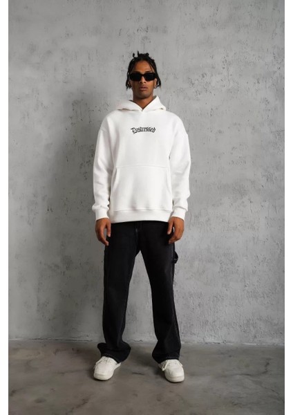 Erkek Üç Iplik Baskılı Kapüşonlu Sweat - Beyaz indirimleri