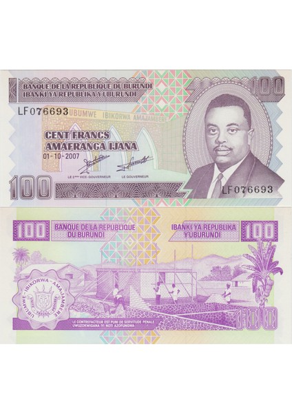 Burundi 100 Frank 2007 Çil.