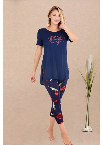 Lady Lingerie Kısa Kollu Çiçek Desenli Kapri Taytlı Kadın Takım fiyatları