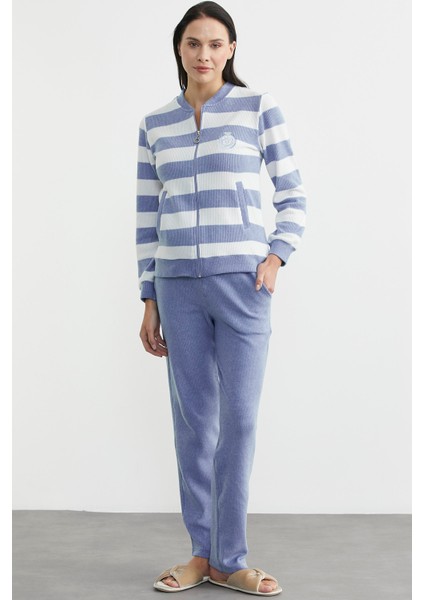 Fitilli Çizgi Kombinli Pijama Takım - Mavi fiyatları