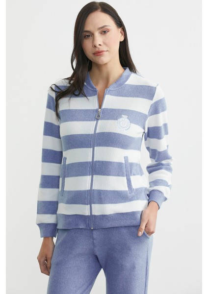 Fitilli Çizgi Kombinli Pijama Takım - Mavi modelleri