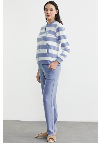 Fitilli Çizgi Kombinli Pijama Takım - Mavi fırsatları