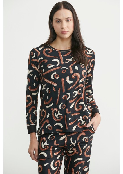 Yumuşak Dokulu Desenli Pijama Takım - Siyah fiyatları