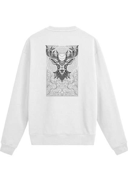 Sırt Baskılı Geyik Desenli Sweatshirt